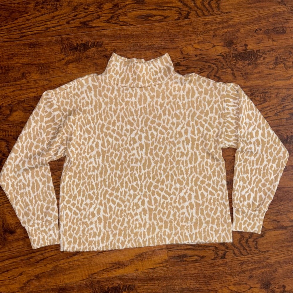 LOFT Cropped Sweater Mock Neck Giraffe Spotted Animal Print High Neck Top